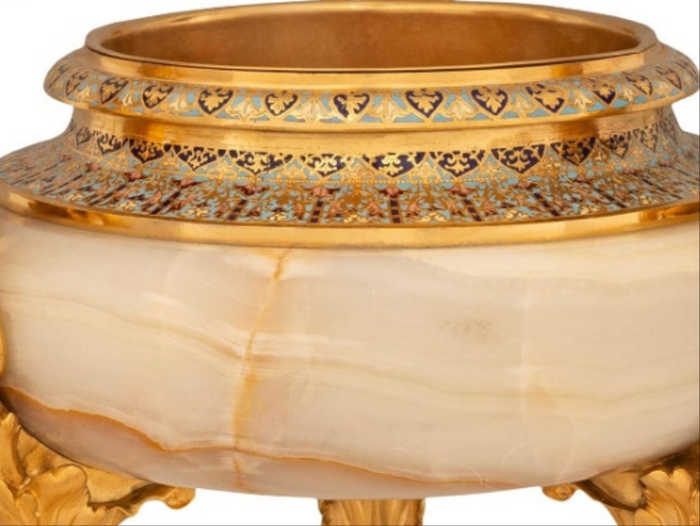 Stunning piece A French 19th century Belle Epoque period Onyx, Cloisonné and Ormolu centerpiece planter