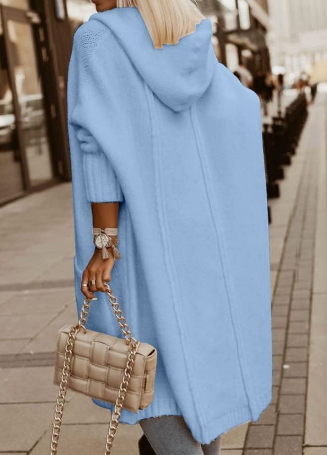Long Cardigan Cable Knitted Open Front Oversized Hooded Outerwear Sweater Coat