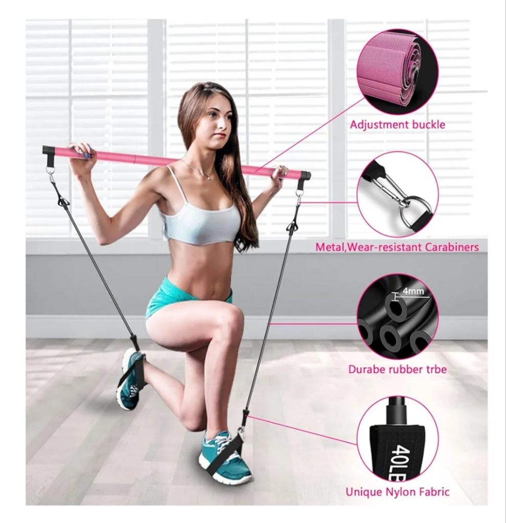 Pilates Bar Kit with Resistance Bands,Pilates Bar with Stackable Bands Workout Equipment for Legs,Hip,Waist and Arm,Exercise Fitness Equipment for Women & Men Home Gym Yoga Pilates