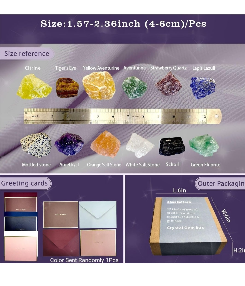 12PCS Larger Crystals and Healing Stones, Raw Chakra Stones for Reiki, Meditation, Yoga, Aromatherapy, Spiritual Gift Box, 1.57-2.36 Inch