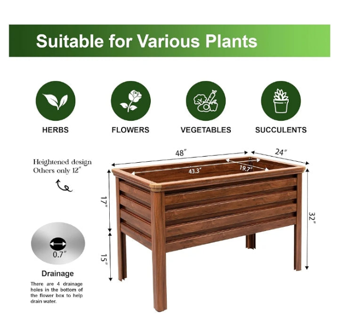 Raised Garden Bed Aluminum Elevated Planter Box with Legs, Gardening Flower Pots for Herbs, Vegetables, Outdoor Backyard, Patio, Balcony 48" LX24 WX32 H (Wood-Like)