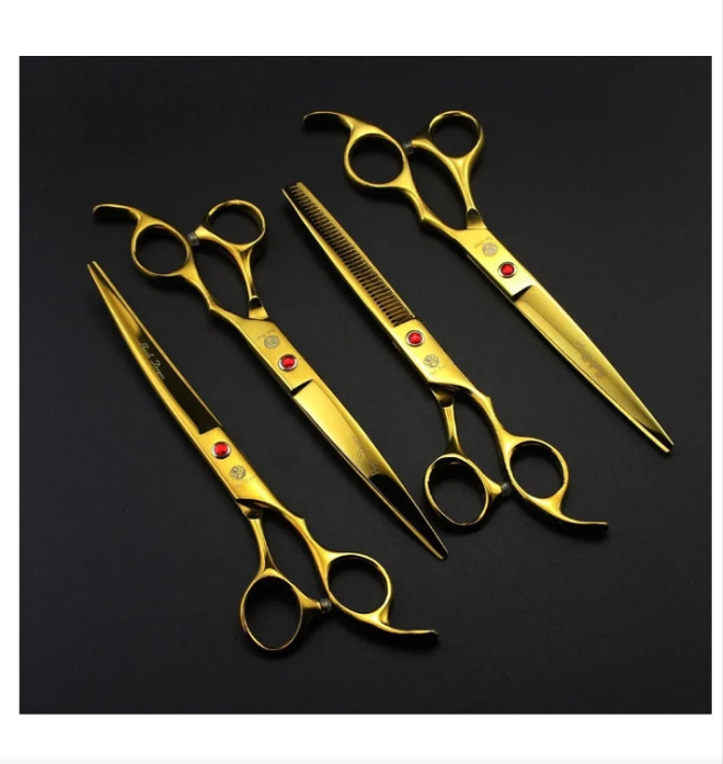 Professional 7.0 inch 4PCS Pet Grooming Scissors Kit Japan Premium Steel Straight & Curved & Thinning Blade Dog Hair Cutting Shears Set with Case
