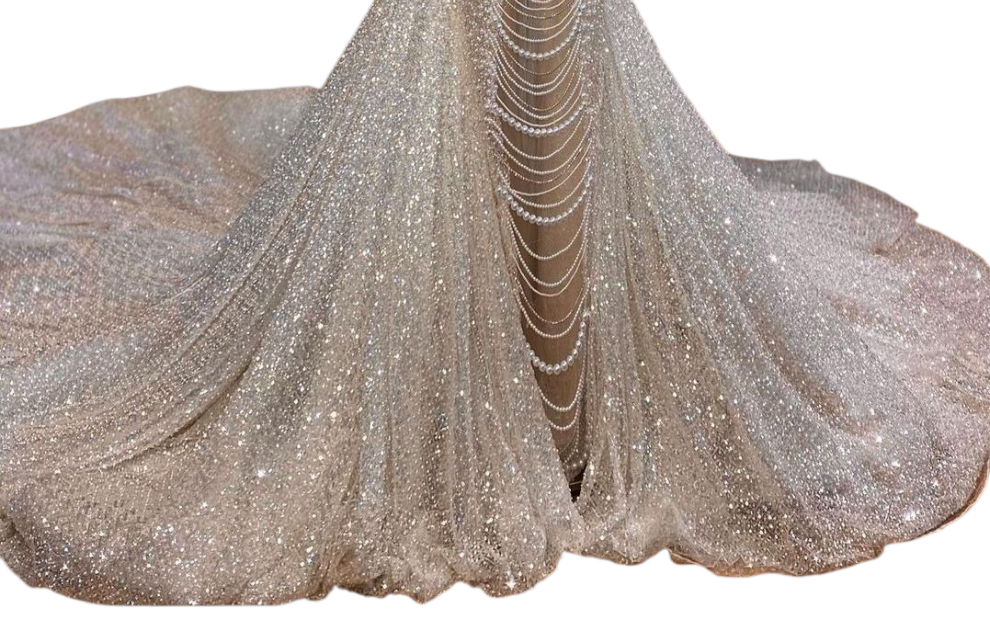 Long Mermaid Halter Beading Sleeveless Wedding Dress With Pearls