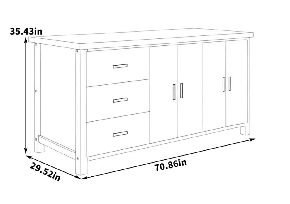 White Kitchen Island with Marble Top, Solid Wood Base, and Storage Cabinets