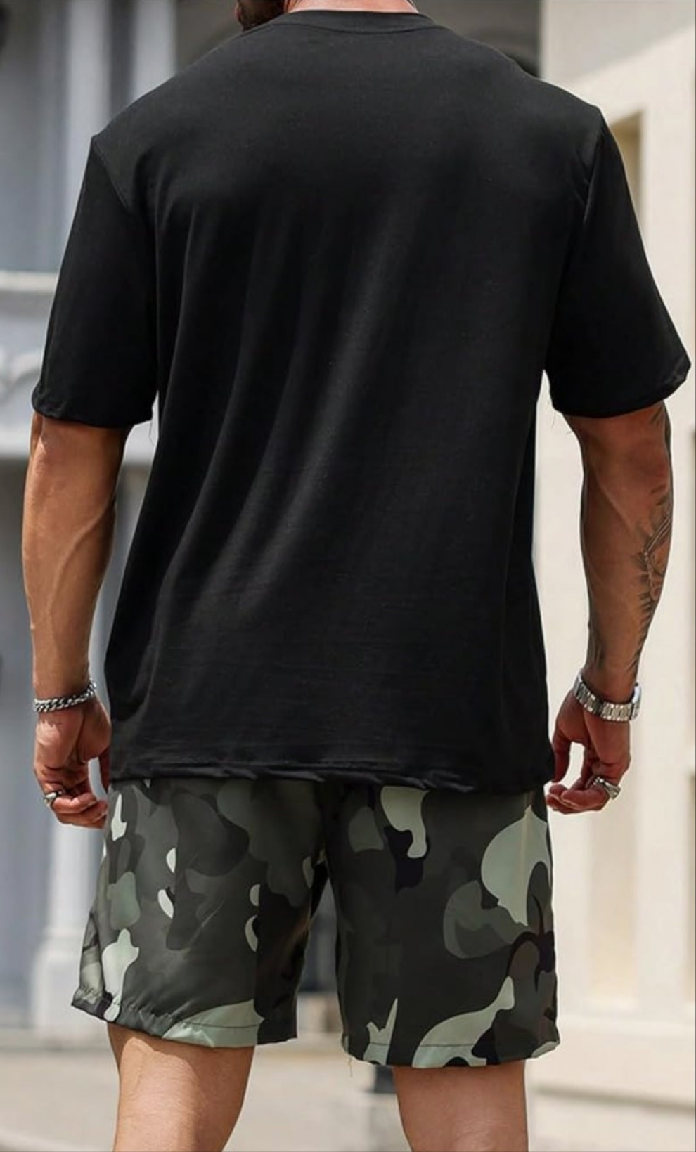 Men's Big and Tall 2 Piece Outfits Letter Camo Print Short Sleeve Tracksuit Track Shorts Set