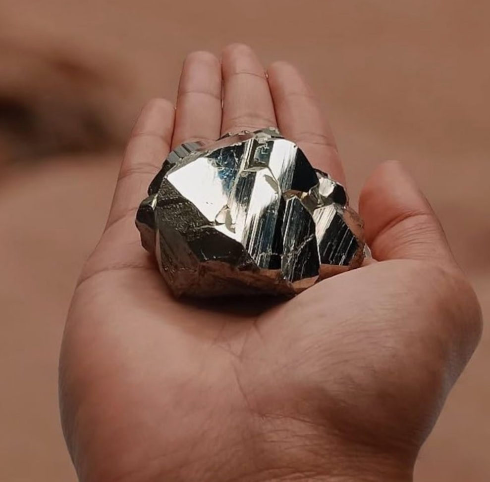 Natural Pyrite Crystal from Peru | Brilliant Cubic, Octahedral or Pyritohedral Crystals | Iron Pyrite Stone with Healing Properties for Collection, Decoration, Gifting, or Jewelry Making