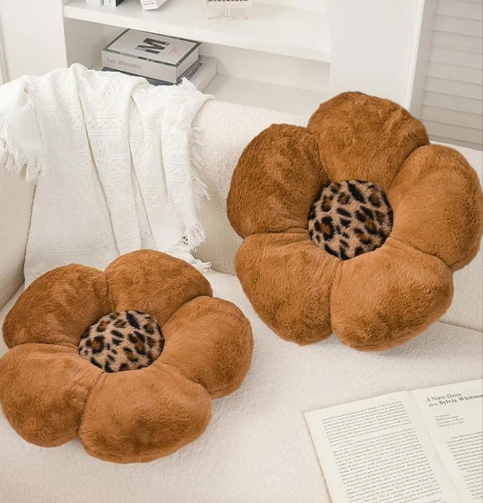 2 Pcs Cute Leopard Plush Pillow Furry Flower Stuffed Pillows Pillow Home Decorative Pillow for Bed Couch Living Room Decor