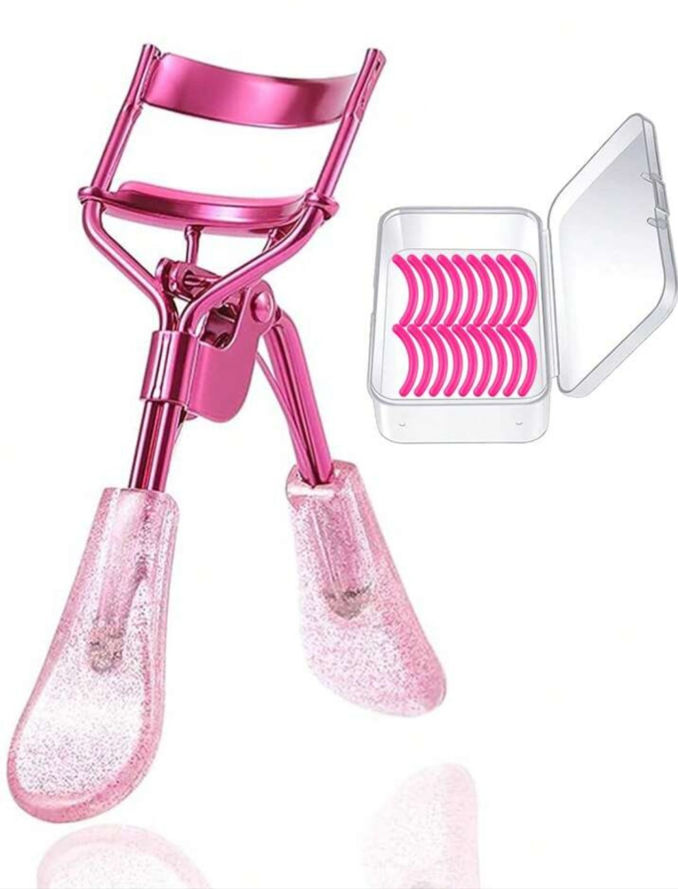 1pc Eyelash Curler+24 12 Silicone Refill Pink Eyelash Curler With Pad Glitter Handle Eyelash Curler Eyelash Curler Eyelash Curler Ladies & Girls Eyelash Tools (Pink) Eyelash Curler With Comb For All Eye Shape Curved Eyelash Curler, Natural Long Lasting Ey