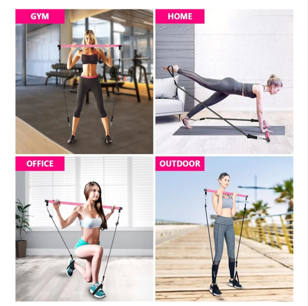 Pilates Bar Kit with Resistance Bands,Pilates Bar with Stackable Bands Workout Equipment for Legs,Hip,Waist and Arm,Exercise Fitness Equipment for Women & Men Home Gym Yoga Pilates