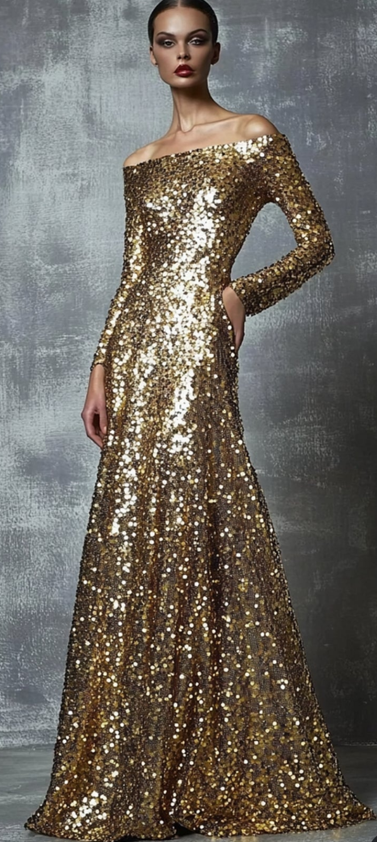 Off The Shoulder Sequined Mermaid Maxi Dress-Gold COCOMONEY