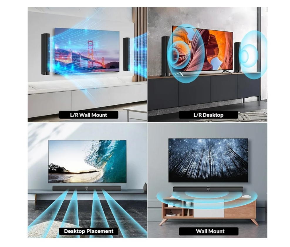 Sound Bar for Smart TV, Soundbar with Bluetooth/ARC/Opt/AUX Connect, Auto Volume Boost, 3 Equalizer Modes, 2 in 1 Detachable Soundbar for TV/PC/Gaming/Projectors