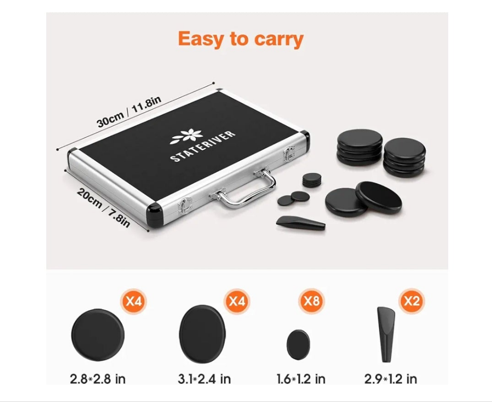 Hot Stones Massage Set, 18 Pcs Basalt Hot Stones with Heater Kit for SPA Portable Bianstone Massage Rocks Heating Box for Home Spa Warming, Relaxing, Healing, Pain Relief