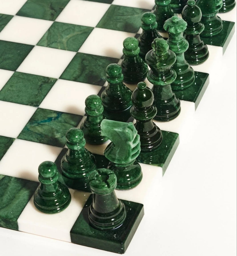 Magenta/White Large Italian Alabaster Chess Set