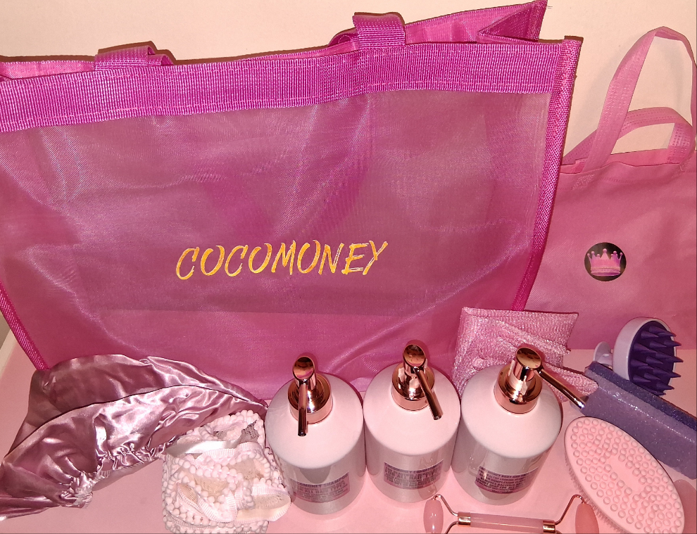 COCOMONEY LUXURY PINK BATH SET SHAMPOO CONDITIONER FACE AND BODY WASH PINK WITH FREE BAG 16oz AND GIFTS packaging may vary
