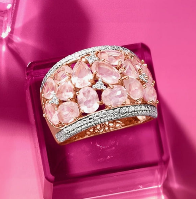 5.95 ct. t.w. Rose Quartz Dome Ring With Diamonds in Rose Sterling Silver