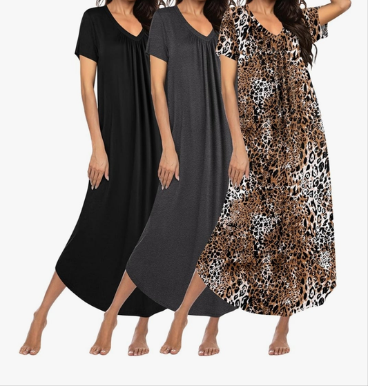 3pk Long Nightgowns for Women Plus Size House Dress Short Sleeve Night Gown
