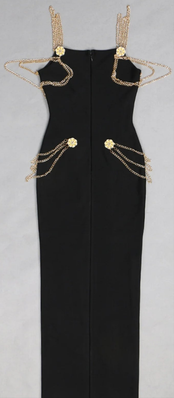 COCOMONEY V Neck Rhinestone Chain Split Maxi Dress-
