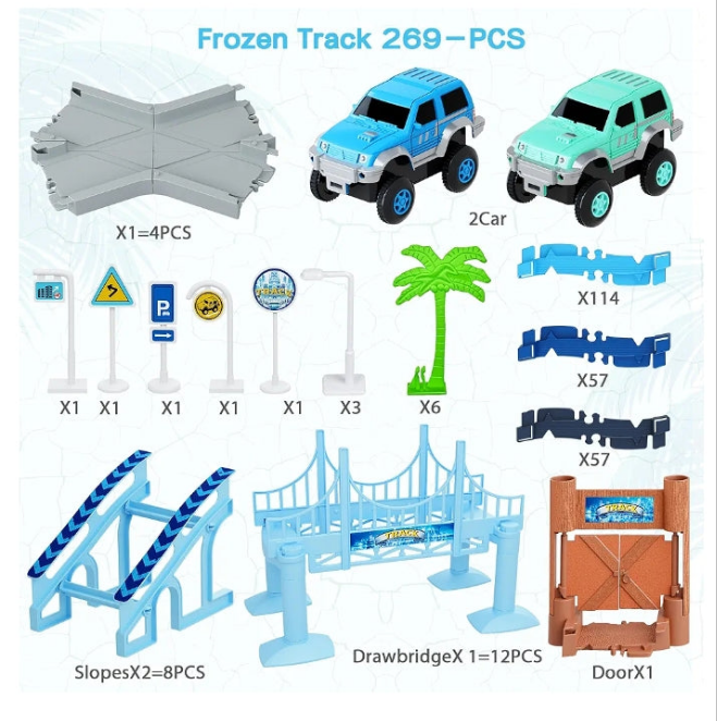 Track Car Toys, 269 PCS Racing Tracks Toy, Create A Frozen World Race Road, Flexible Tracks Playset & 2 PCS Cool Race Cars, Toddler Toys Birthday Gifts