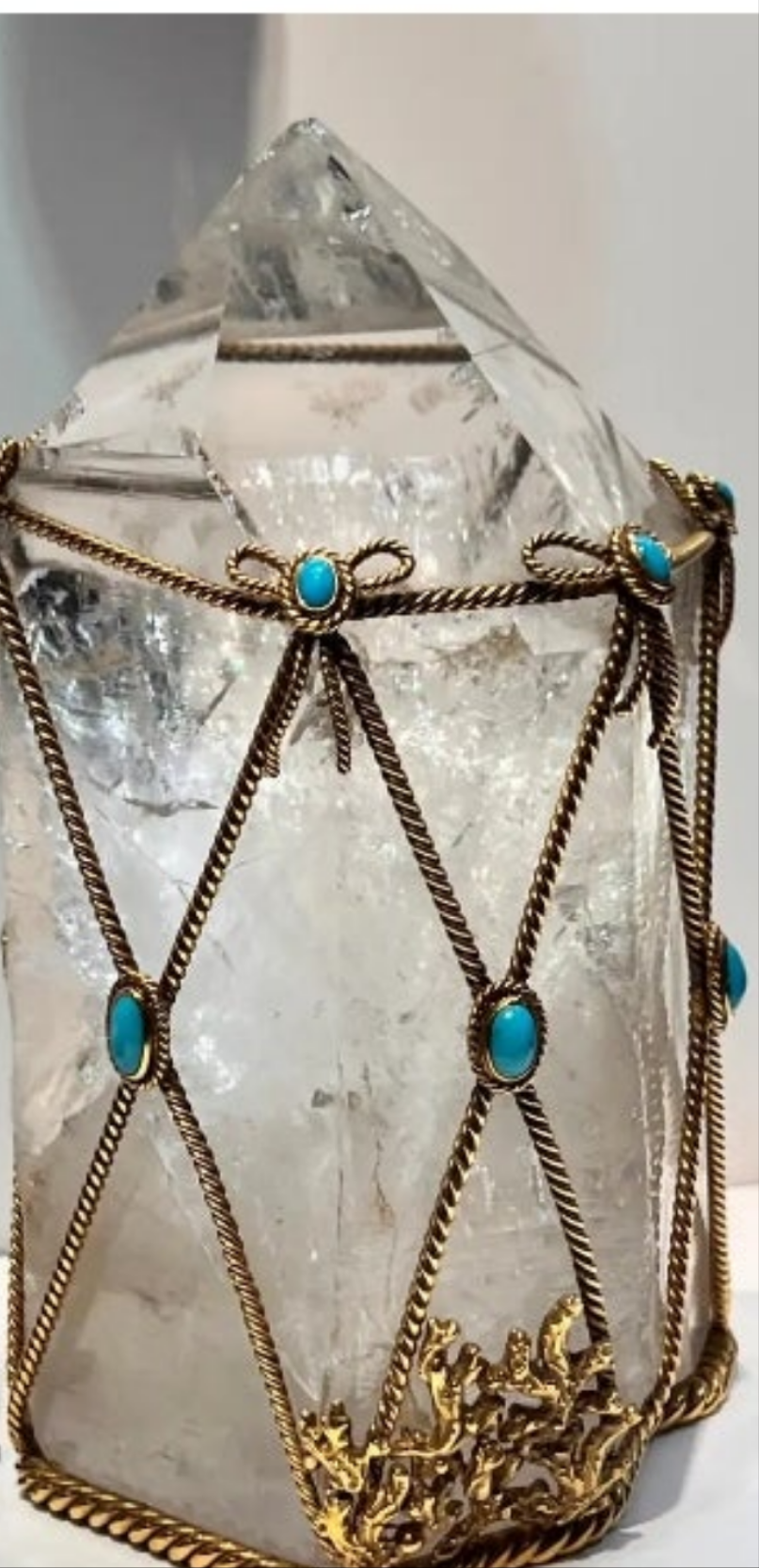 David Webb Rock Crystal and Turquoise Desk Object