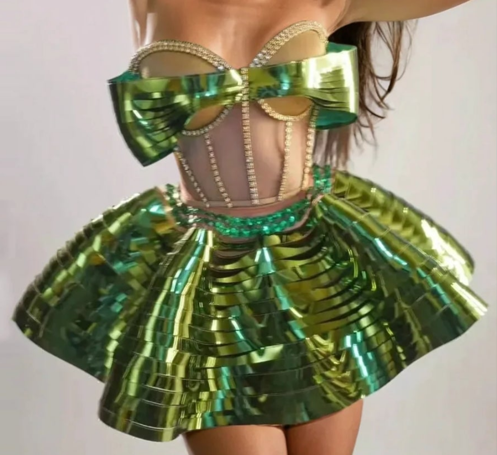 COCOMONEY Corset Metallic Crystal Dress size 0 small