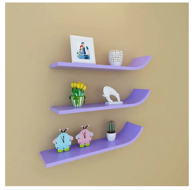 Floating Shelf Wall Mounted Shelf Wall Racks Solid Wood partitions, Curved Wall Storage Racks, Wall Mounted Set of 3 Wall Shelf Modern Decor Wall Storage Shelf