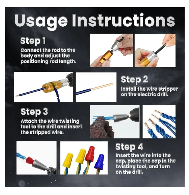 Wire Stripper for Drill, Wire Twister Tool for Electricians 6/8/10/12/14 AWG Wire Stripping and Twisting Kit, 25 PCS Wire Nuts, Electric Drill Wire Stripper for Quick & Efficient Use