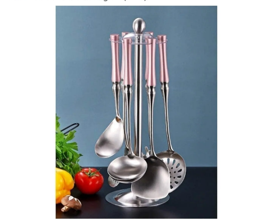 Pink Kitchen Utensils Set, 6 Pieces Stainless Steel Kitchen Utensils, Non-Stick and Heat Resistant Cooking Utensils Set, Kitchen Tools and Gadgets (Pink)