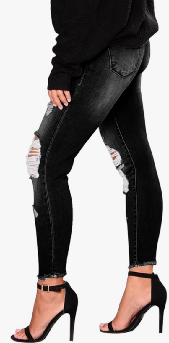 Skinny Ripped Trendy Jeans Distressed Stretchy Denim Pants