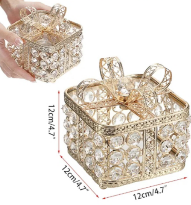 Crystal Jewelry Box Trinket Organizer with Glass Lid Mirrored Treasure Chest Box Decorative Jewelry Storage Box
