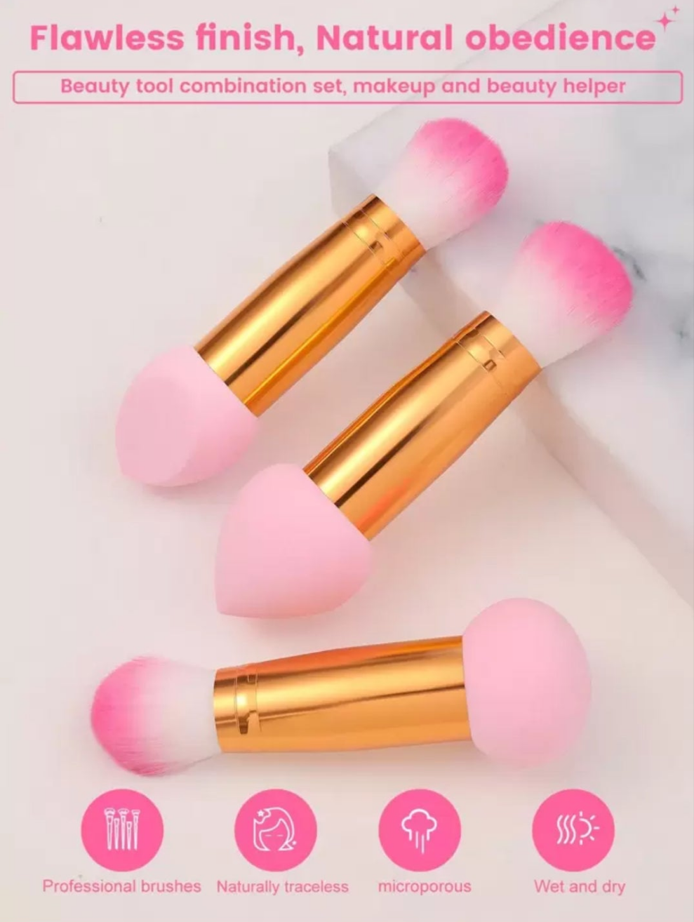 3pcs Double Head Multi-Function Makeup Tool, One Is Makeup Brush Sponge, The Other Is Makeup Brush material pur