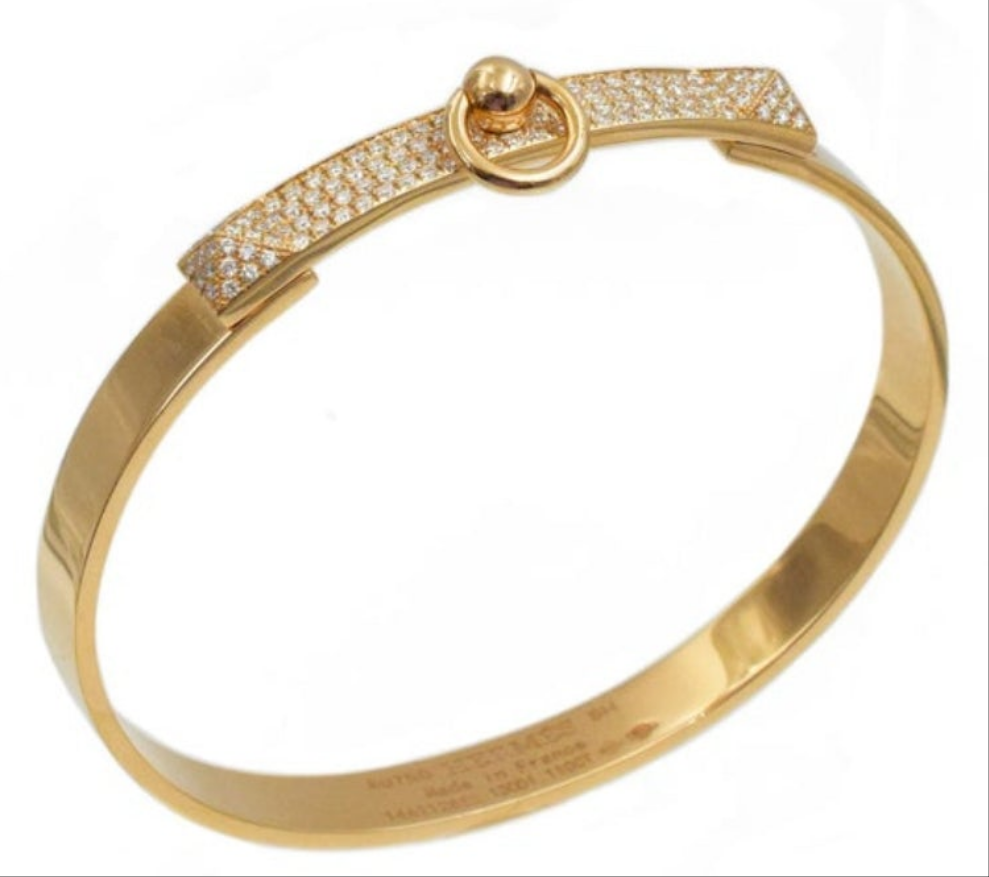 18k Gold Hermes 'Collier de Chein' Bracelet 130 diamonds 1.11 carats set in 18k rose gold.
