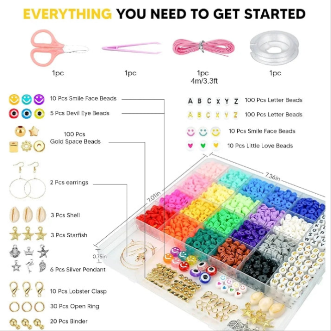 Clay Beads Bracelet Making Kit for Beginner, 5000 Pcs Preppy Polymer Clay Beads with Charms Kit for Jewelry Making, DIY Arts and Crafts Birthday Gifts Toys for Kids Age 6-