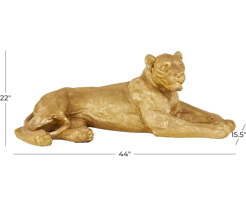 Luxurious Resin Tiger Decorative Sculpture Laying Home Decor Statue, Accent Figurine 44" x 22" x 16", Gold