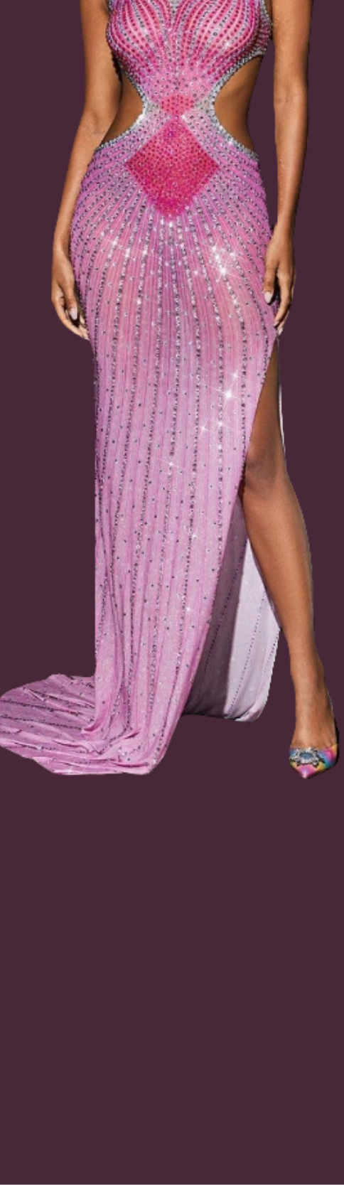 Crystal Cutout Maxi Dress In Hot Pink and Grey COCOMONEY