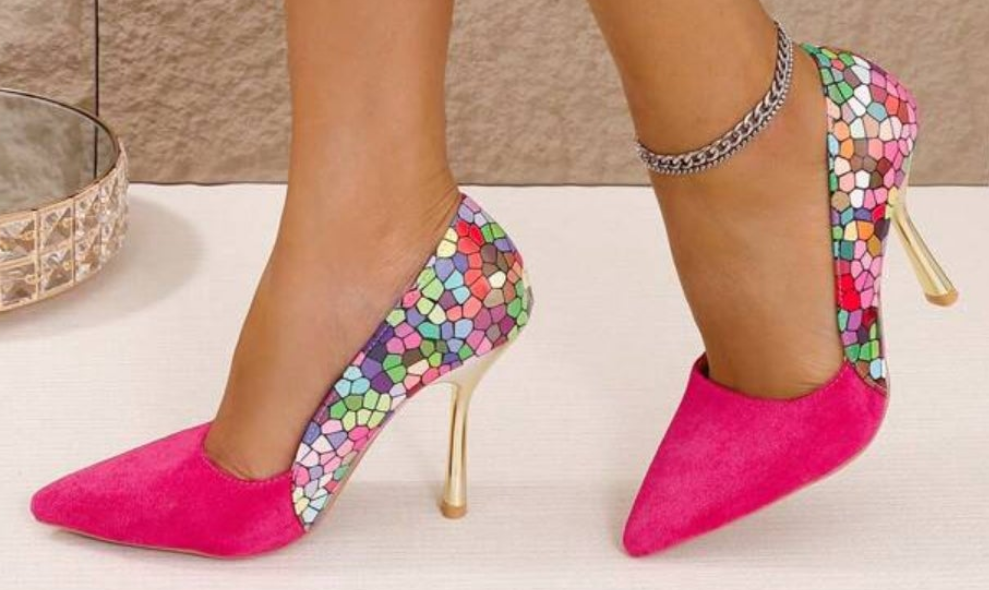 Fashion Splicing Magenta High Heel Pumps, Sexy High Heels