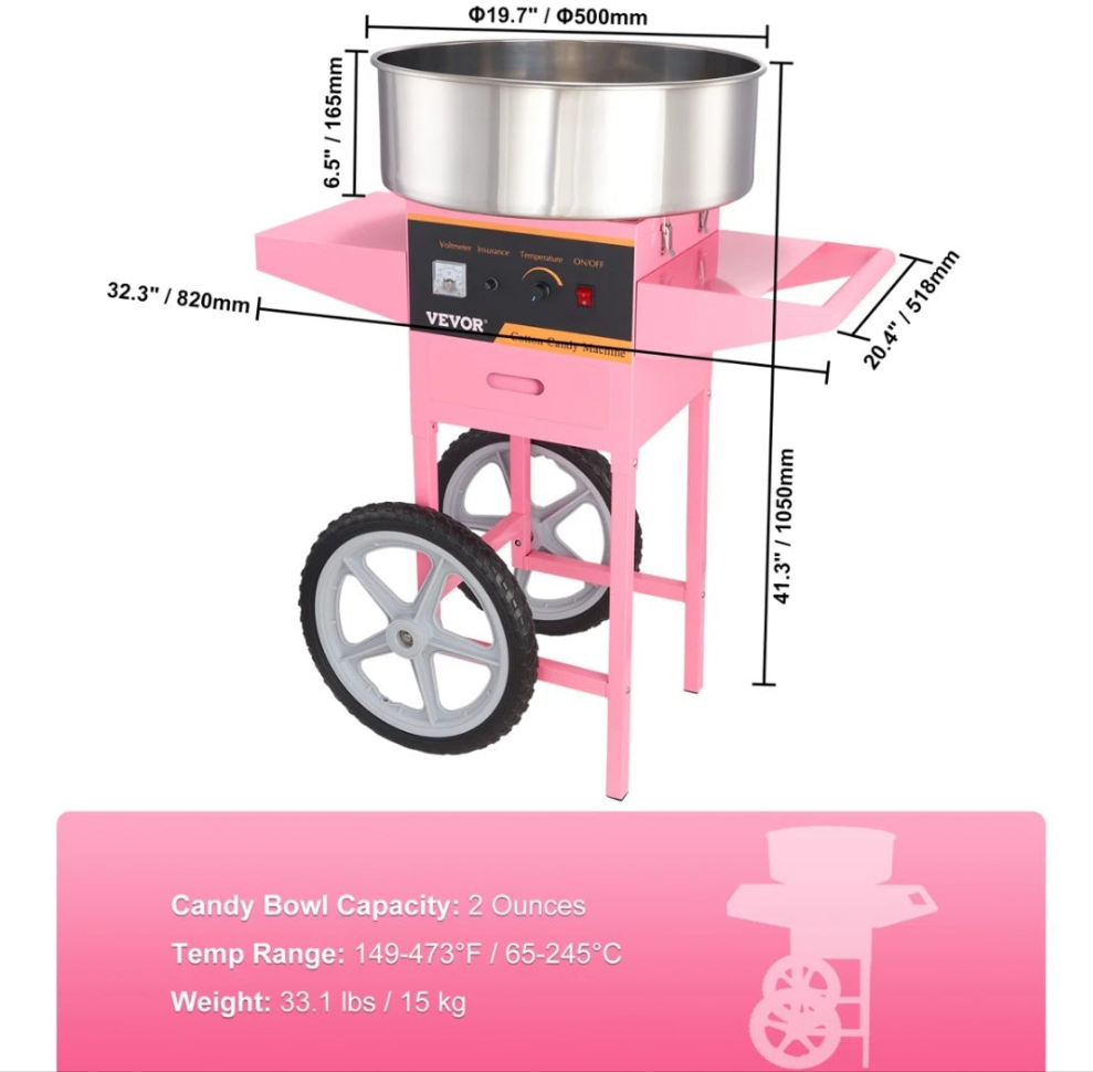 Electric Hard Candy and Cotton Candy Machine with Cones