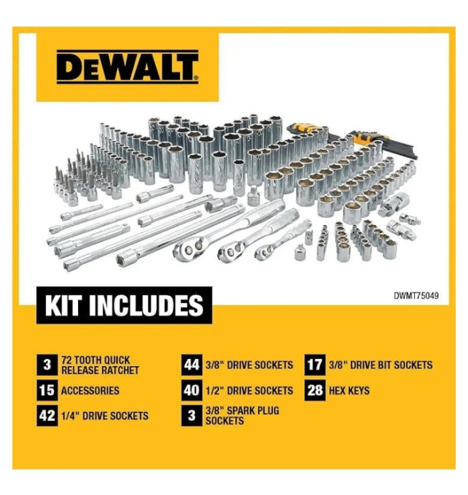 Mechanics Tool Set, SAE and Metric, 1/2, 1/4, 3/8 Drive Sizes, 192-Piece