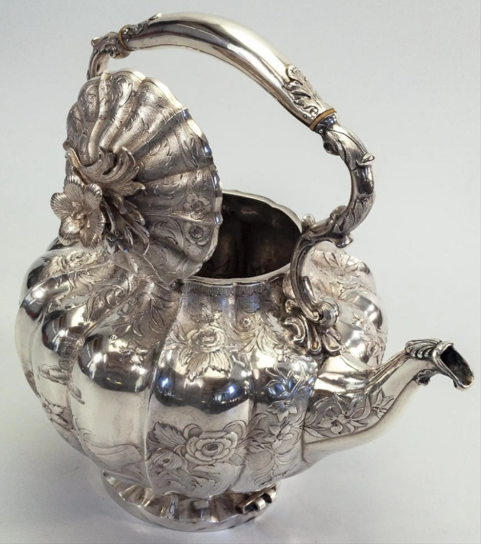 An exquisite piece 925 Sterling Silver William IV English sterling teapot on stand 1837 - 16" high x 9" wide x 12" deep