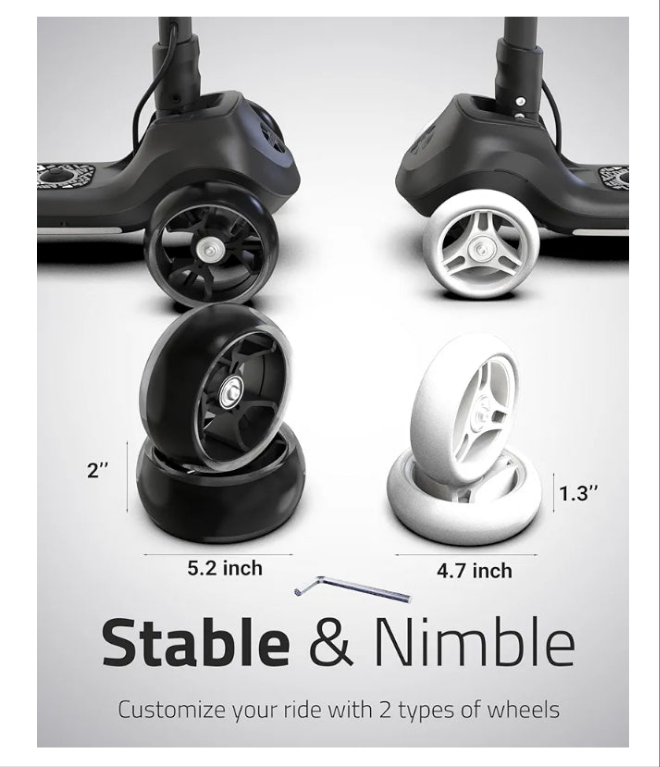 Balance Electric Scooter for Kids Age 4-9, 2 Types Front Wheels, Electric Horn, Full Body Lights Up, Wide Deck, 5Mph Safe Speed, 70min Riding, Foldable Kick Scooter Boys & Girl