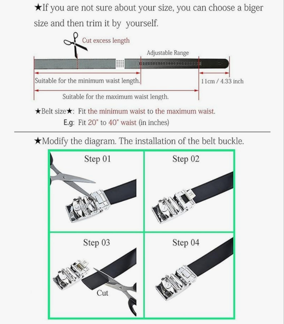 Designer Belt for Men Leather Fashion Adjustable Automatic Buckle Sliding Removable Dress Casual