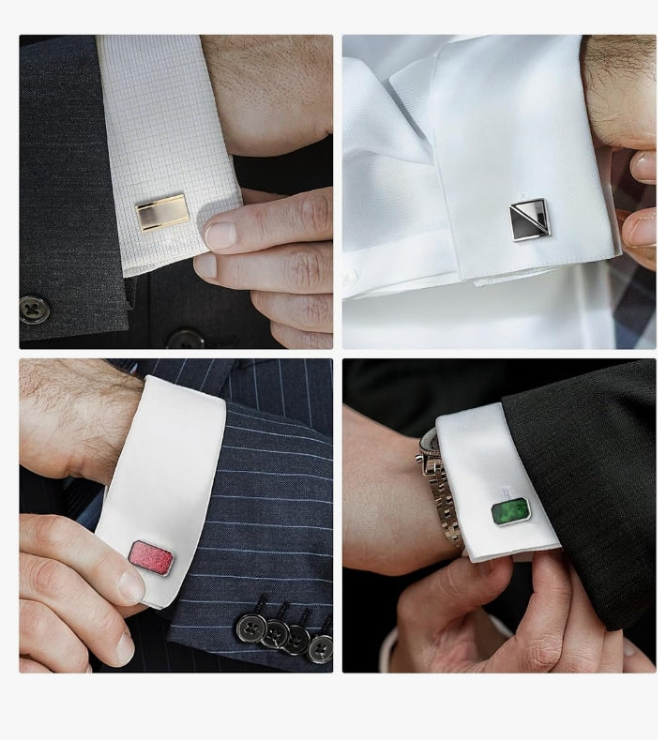12 Pairs, Classic Fashion Men's Cuff Links Silver-Tone Gold-Tone Black for Business Wedding Party Gift Box