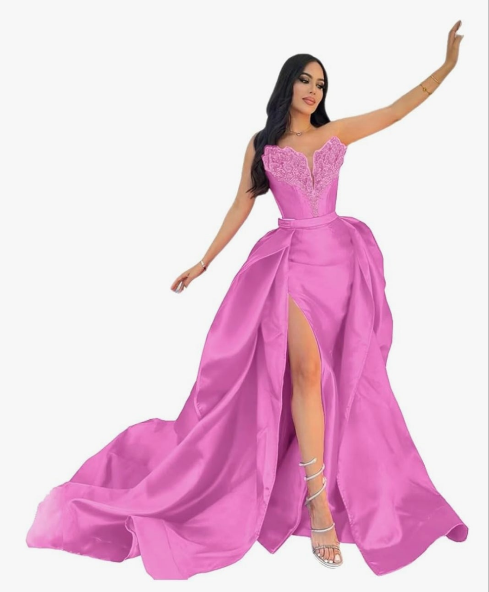 Satin Wedding Dresses for Women Beaded Strapless Mermaid Formal Gowns and Evening Dresses