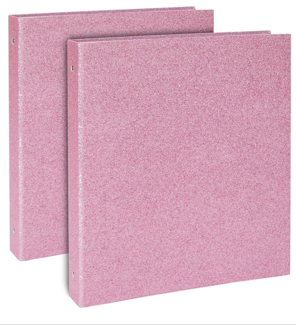 2 Pack Sparkly Pink 3 Ring Binder with 2 Inch Rings, Glitter File Folder Pockets for Office Supplies, Planner, Portfolio 350 Sheet Capacity (11 x 12 in)