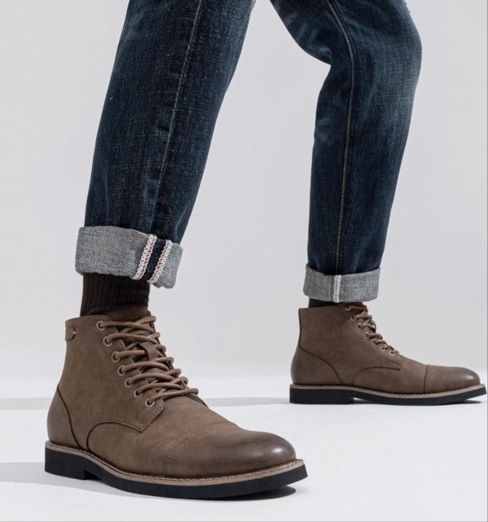 Men Boots Leather Cap Toe Casual Boots Chukka Fashion Dress Boots for Men Hello handsome