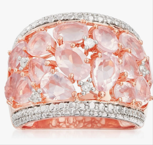 5.95 ct. t.w. Rose Quartz Dome Ring With Diamonds in Rose Sterling Silver