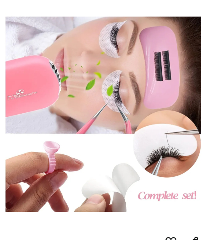 267 PCS Eyelash Extension Supplies Lash Extension Kit USB Air Conditioning Blower,Silicone Pad,Under Eye Gel Pads,Mini Makeup Mirror,Tapes,Tweezers,Glue Rings,Eyelash Brushes,Mini Applicator
