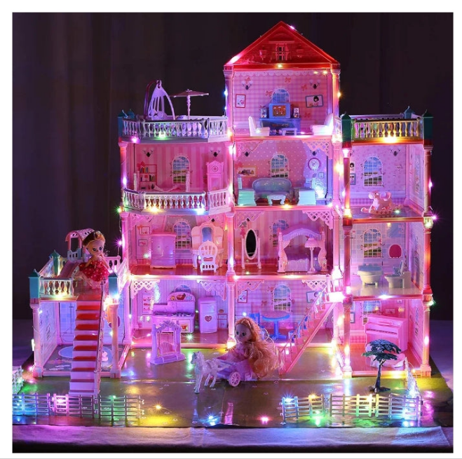 Huge Doll House Dollhouse with Light, Gift for Girls