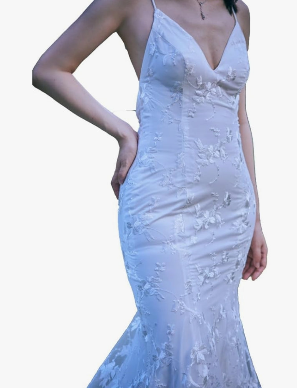 Applique Wedding Dresses for Bride Spaghetti Straps Mermaid V Neck Open Back Bodycon Long Bridal Gown