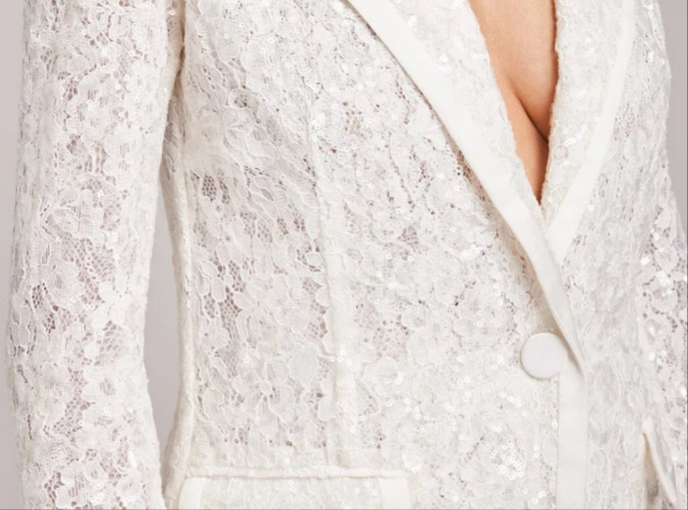Lace Embroidered Hollow Out Sequin Two Piece Pant Set-White COCOMONEY