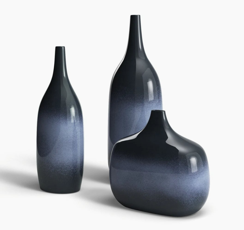 3-Piece Set of Ceramic Table Vases in Blue or Green